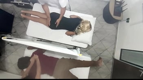 Hotwife Fucks Massage Therapist Behind her Blindfolded Husband