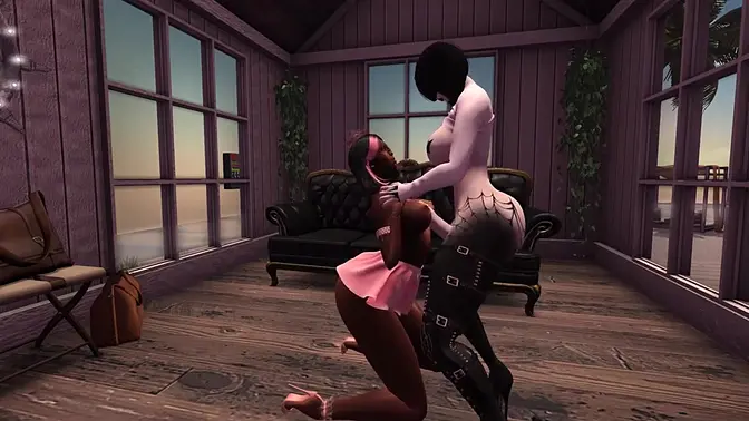 Cute ebony goddess rides BBC in 3D game