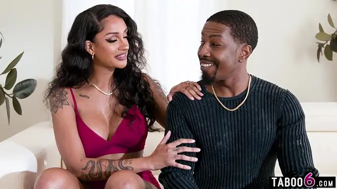 Ebony wife and her hot friend have lesbian sex before BBC husband joins