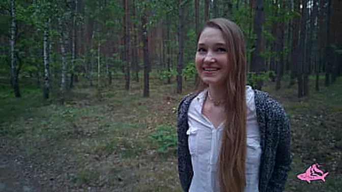 Petite college student with long hair gets her face covered in a powerful cumshot