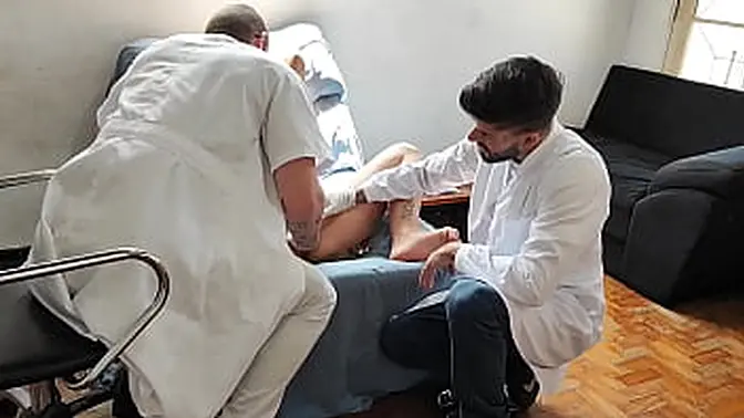 I went to the gynecologist and the naughty doctors fucked me without a condom in the office