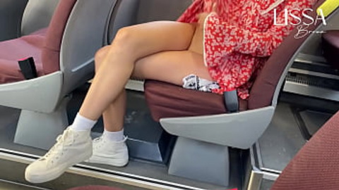  Busty lady masturbates openly on a bus