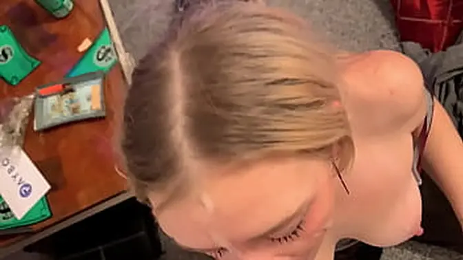 Cheating teen sucks cock deep and swallows cum