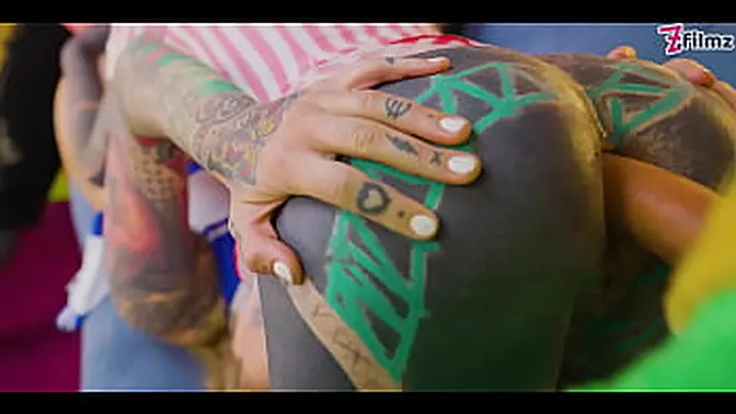 Tattooed Anal Slut takes double penetration and facefucking