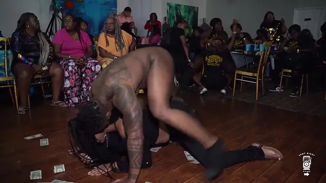 Naughty male strippers please ebony MILF and BBW at party