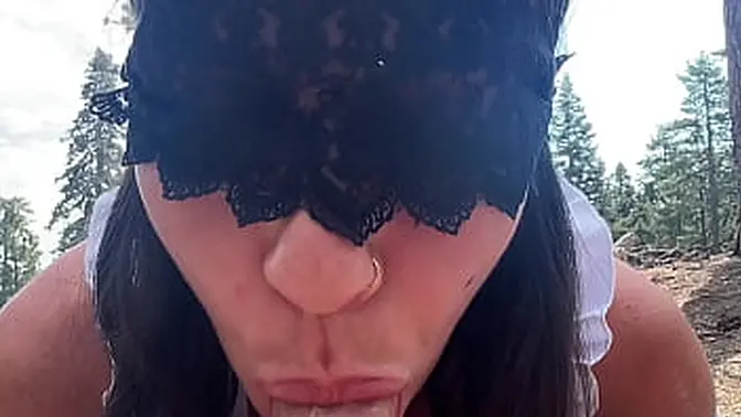 Cute amateur babe Alice sucks cock and gets fucked outdoors