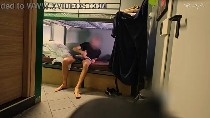 Petite Italian beauty flashes her underwear in a mixed hostel bathroom