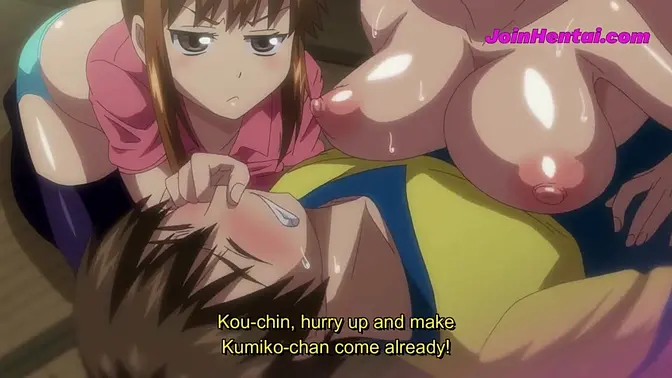 Four anime babes seduce teen boy for gangbang and creampie