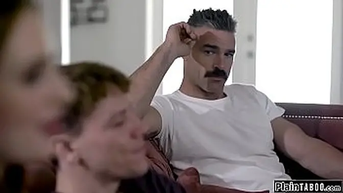 Young redhead with small tits gets dominated and deepthroats big cock