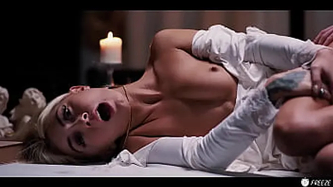 Chubby babe's pink pussy moans under horny men's dirty fantasies