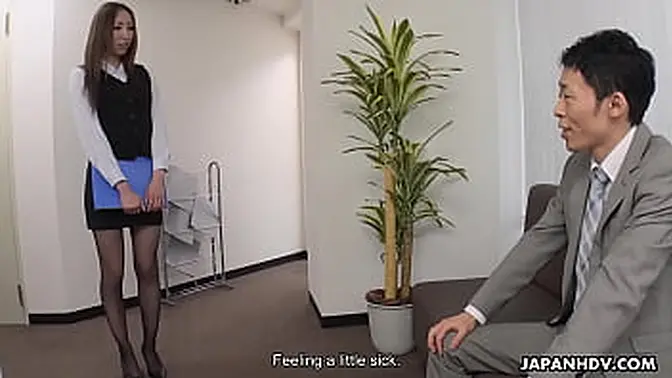 Asian office babe gives blowjob and handjob