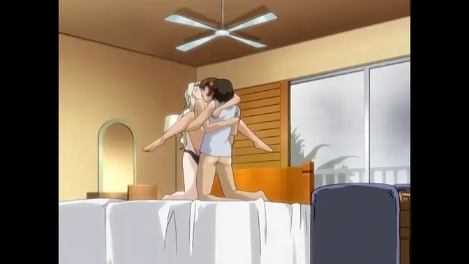 Asian babe gets big cock in strap-on during lesbian threesome