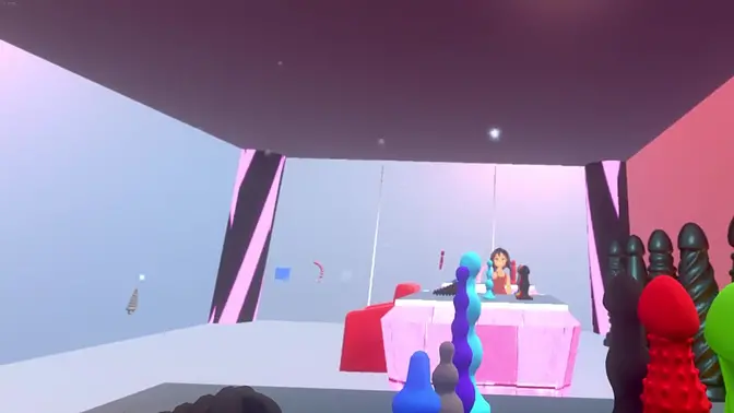 Virtual reality masturbation in a woman's body with big tits and toys