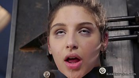Hairy brunette Abella Danger tied up and fucked by a bondage machine