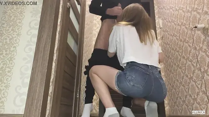 Neighbor cheats and receives fucked in the hallway