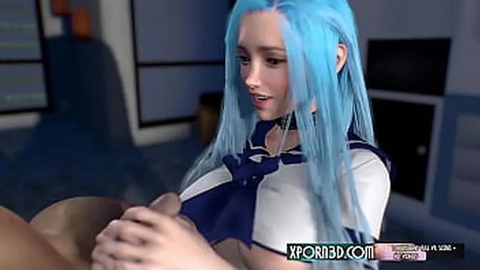 Busty 3D Japanese anime girl gets a handjob