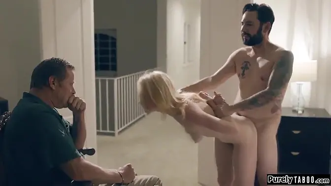 Blonde teen deepthroats for old man's debt