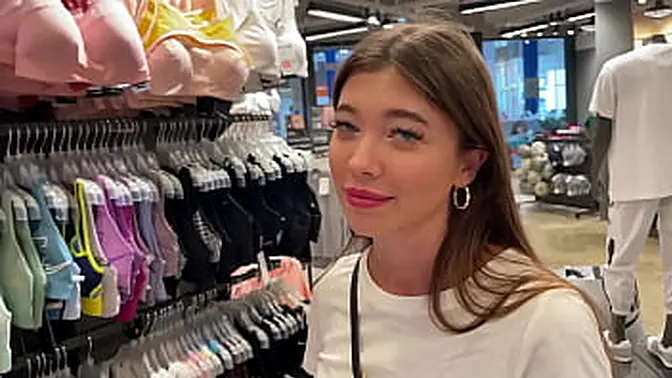 Teen gets caught giving a sloppy blowjob in the store dressing room