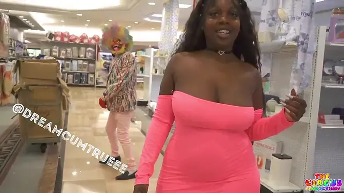 Gibby the clown's ebony babe gives a rough blowjob