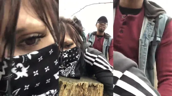 Tattooed emo slut gets dominated and fucked hard in public park