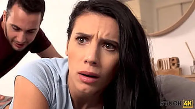 STUCK4K  Friend is happy to see the helpless girl not being able to move