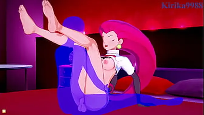 Intense sex with Lillie and Jessie in animated hentai