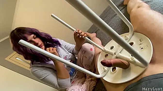 European teen gives funny handjob to stuck cock