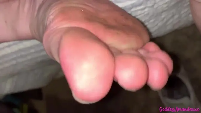 Busty MILF pees while showing off huge boobs and sweaty feet