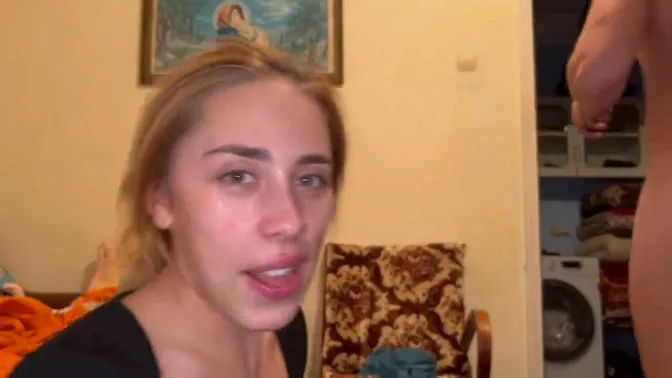 Stepsister takes deep throat face fucking