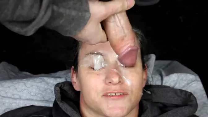 Brunette beauty gets multiple facials at guys' wild night out