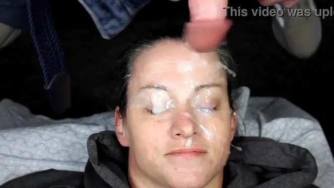 Brunette beauty gets multiple facials at guys' wild night out