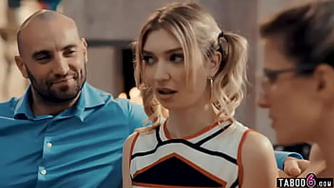 Hot MILF coach introduces tight cheerleader to hubby in threesome