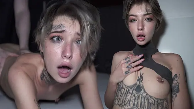 Tattooed teen takes it all before giving him a deepthroat