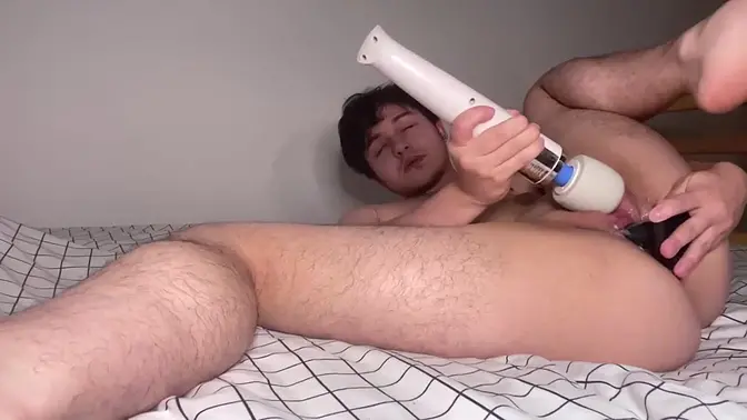 Trans man gets his boy pussy pounded with toys