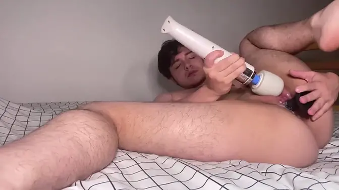 Trans man gets his boy pussy pounded with toys