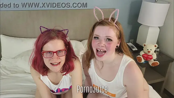 Two fiery redheads gobble cum