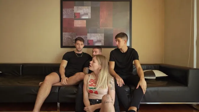 Hot MILF-next-door double penetrated by gangbang