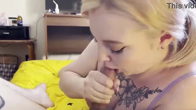 Blonde teen beauty sucks cock with high heels